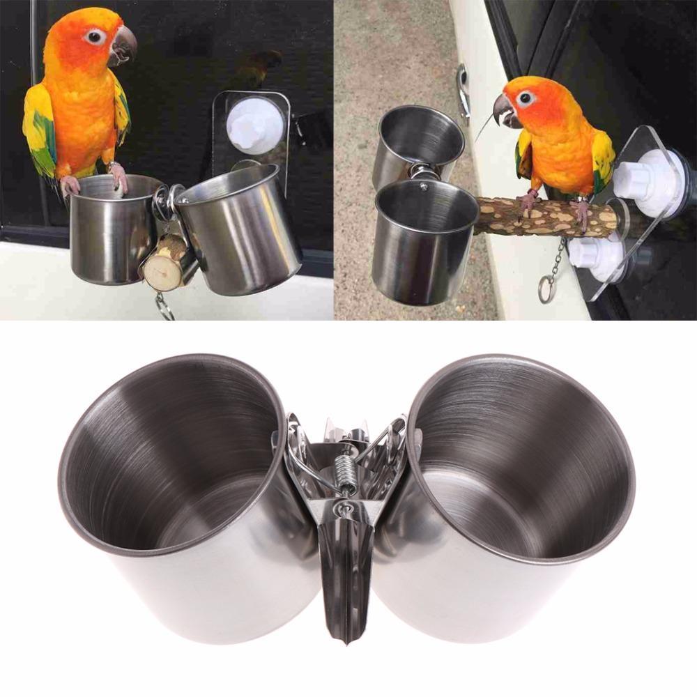 Stainless Steel Bird Feeder Cup Dish with Clip Bird Feeders Pet Clever 