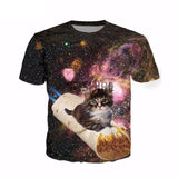 Stylish Cute Cat All Over Print T-Shirt Prints Cat Design T-Shirts Pet Clever Galaxy Cat 4XL 