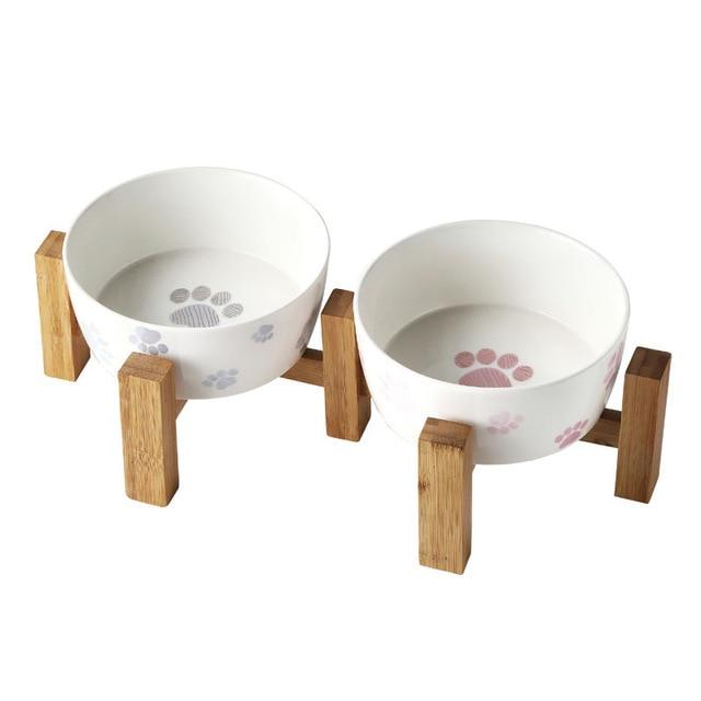 Stylish Pet Feeder Solid Wood Frame Cat Bowls & Fountains Pet Clever double bowl 