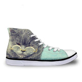 Stylish Women High-Top Canvas Cat Shoes Cat Design Footwear Pet Clever Design 4 