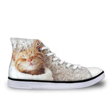 Stylish Women High-Top Canvas Cat Shoes Cat Design Footwear Pet Clever 