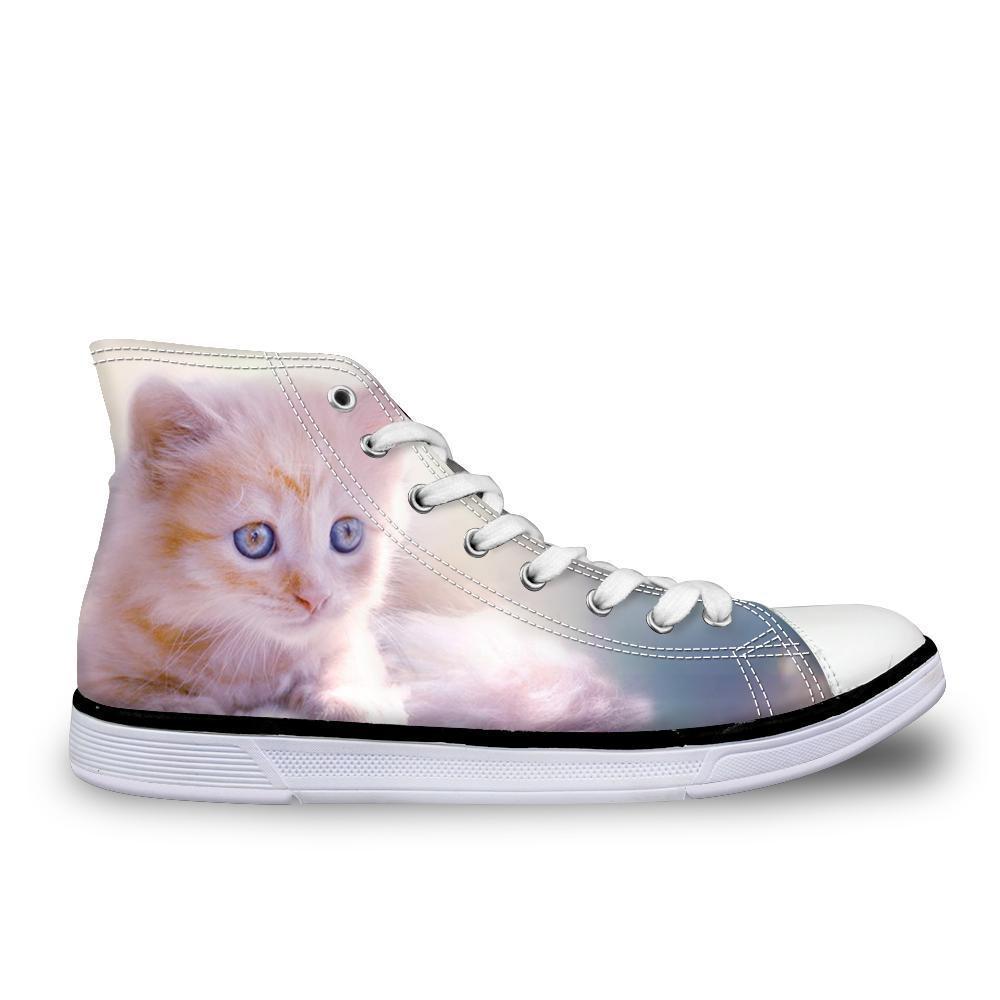 Stylish Women High-Top Canvas Exploring Cat Shoes Cat Design Footwear Pet Clever US 5 - EU35 -UK3 