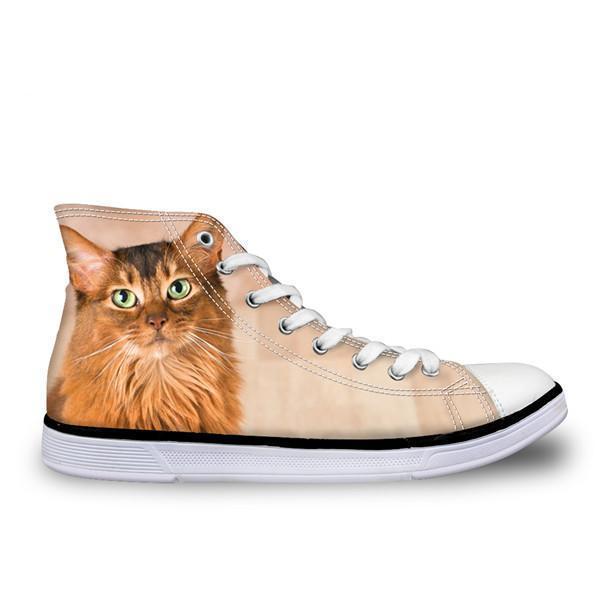 Stylish Women High-Top Canvas Shiny Cat Shoes Cat Design Footwear Pet Clever US 5 - EU35 -UK3 