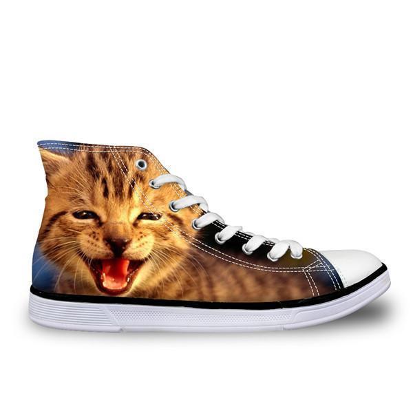 Stylish Women High-Top Canvas Smiley Cat Shoes Cat Design Footwear Pet Clever US 5 - EU35 -UK3 