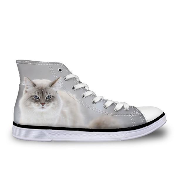 Stylish Women High-Top Canvas Snow White Cat Shoes Cat Design Footwear Pet Clever US 5 - EU35 -UK3 