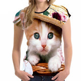Stylish Women's Lovely Cat Printed Design Top Tees Cat Design T-Shirts Pet Clever Style 7 S 