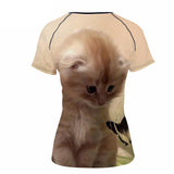 Stylish Women's Lovely Cat Printed Design Top Tees Cat Design T-Shirts Pet Clever 