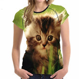 Stylish Women's Lovely Cat Printed Design Top Tees Cat Design T-Shirts Pet Clever Style 5 S 