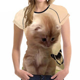 Stylish Women's Lovely Cat Printed Design Top Tees Cat Design T-Shirts Pet Clever Style 3 S 