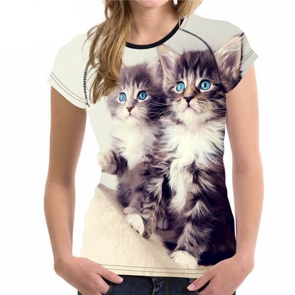 Stylish Women's Lovely Cat Printed Design Top Tees Cat Design T-Shirts Pet Clever Style 1 S 