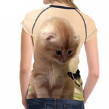 Stylish Women's Lovely Cat Printed Design Top Tees Cat Design T-Shirts Pet Clever 