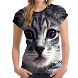 Stylish Women's Lovely Cat Printed Design Top Tees Cat Design T-Shirts Pet Clever 