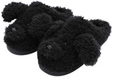 Teddy Dog Design Warm Memory Foam Soft Fleece Plush Dog Design Footwear Pet Clever Black 6.5-7 Women/5-6 Men 