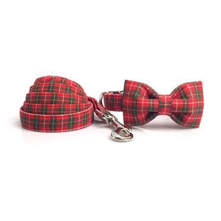 The Christmas Plaid™ Fashion Pet Set of Collar & Leash Artist Collars & Harnesses Pet Clever collar bow and leash XS 