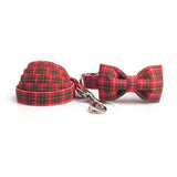 The Christmas Plaid™ Fashion Pet Set of Collar & Leash Artist Collars & Harnesses Pet Clever collar bow and leash XS 