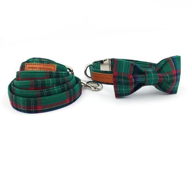 The Green Plaid™ Fashion Pet Set of Collar & Leash Artist Collars & Harnesses Pet Clever collar bow and leash XS 