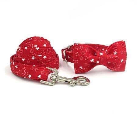 The Red Stars™ Fashion Pet Set of Collar & Leash Artist Collars & Harnesses Pet Clever collar bow and leash XS 