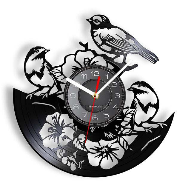 Tropical Peel and Stick Nature Wall Art Flowers Birds Wall Clock Birds in Tree Vinyl Record Clock Other Pets Design Accessories Pet Clever Without LED 