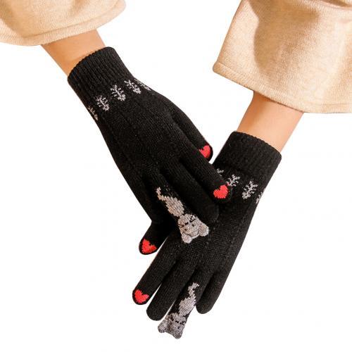 Vintage Christmas Knitted Gloves Cat Design Accessories Pet Clever Black 