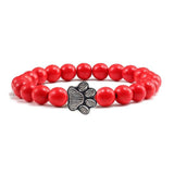 Volcanic Lava Stone with Paw Footprint Bracelet Dog Design Accessories Pet Clever red beads 