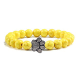 Volcanic Lava Stone with Paw Footprint Bracelet Dog Design Accessories Pet Clever yellow beads 