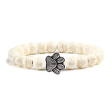 Volcanic Lava Stone with Paw Footprint Bracelet Dog Design Accessories Pet Clever white beads 