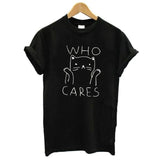Who Cares Cat Graphic Tee T-shirt Pet Clever Black XS 