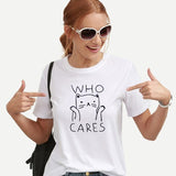 Who Cares Cat Graphic Tee T-shirt Pet Clever 