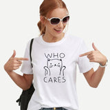 Who Cares Cat Graphic Tee T-shirt Pet Clever White XS 