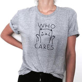Who Cares Cat Graphic Tee T-shirt Pet Clever Gray XS 
