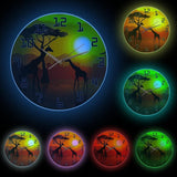Wildlife Giraffe Wall Art Decorative Wall Clock African Sunset Savannah Safari Wall Decor Other Pets Design Accessories Pet Clever White Frame With LED 