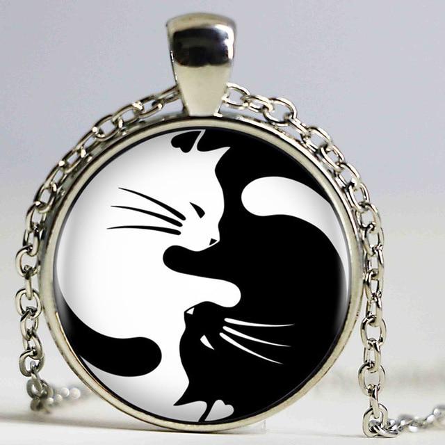 Yin Yang Cats Necklace Pendant ﻿ Cats Jewelry Pet Clever Silver 